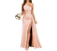 HPPEE Abito da sera lungo in raso a spalla scoperta, abito da damigella d'onore, abito da ballo a sirena, oro rosa, 50 Grande