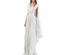 HPPEE Abito da sposa a maniche lunghe con scollo a V elegante lunghezza al pavimento una linea abiti da sera da ballo per le donne, bianco, 44