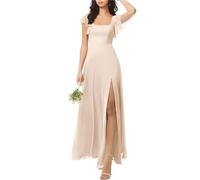 HPPEE Abito da sposa Una Linea Semplice Manica Corta Piano Lunghezza Abito da Damigella D'Onore per Le Donne WYX456, Albicocca, 42