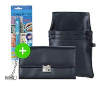 HPPY Portafoglio da cameriere, con supporto, catena e penna - Portafoglio Kellner con Colt Holster, sommelier Portafoglio in ecopelle in set da 4 pezzi con tester per banconote, colore nero 4er-SET