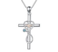 HPQQ Regali per infermiere in argento Sterling Stetoscopio Croce Collana Infermieri Birthstone Gioielli Infermieristica a tema Medicina Natale Regali di Laurea per Medico Studente di Medicina RN