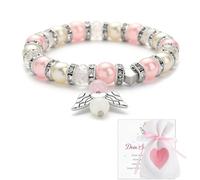 HPSOM Bracciale con angelo custode per ragazze, braccialetto elastico di perle portafortuna con biglietto e sacchetto di stoffa, regalo di compleanno di Natale