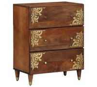 HPUYRFG Credenza marrone, 60 x 33 x 75 cm, in legno massiccio di mango | Forma rettangolare, accenti in ottone, venature naturali del legno, ampio spazio, facile manutenzione