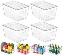 HPYLIF·H Contenitori trasparenti per dispensa, confezione da 6 organizer per frigorifero, con manici, contenitori in plastica per armadi, cucina, dispensa, armadio (4 pezzi con coperchio (29,7 x 19 x