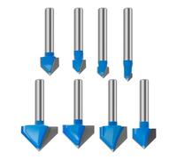 HQABCUTR Set di 8 utensili for la lavorazione del legno con scanalatura a V da 90 gradi e gambo da 1/4 di pollice for il taglio e la scanalatura