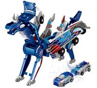 HQAYHSZD Dinosaur Transforming Car Toy, Magnetic Cars Transform Into Dinosaurs,Fun - Collision Transformation Car Toys for Boys & Girls|Party Favors Gift for Birthday, Christmas (Blue)