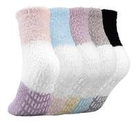 HQCM 5 paia di calzini da donna, EU 35-41, comodi calzini antiscivolo con gommini, invernali, spessi, morbidi, morbidi, calzini da letto, caldi, da donna, con confezione regalo