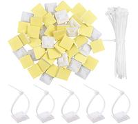 HQdeal 50 Pezzi Autoadesivo Clip Cavo Fermacavi Support Base per Fascette Stringicavo 20mmx20mm con Fascette Plastica per Cablaggio, Fascette Elettricista in Nylon Multiuso 100mmx3mm, Bianco