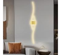 HQHYGM Battery Operated Wall Light Indoor USB Rechargeable Wall Lamp Long Curved Wall Creatively Decorative Wall Iron for Bedroom Living Room Corridor (Gold-Neutral Light 80 cm)