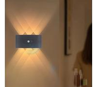 HQHYGM Battery Powered Wall Light with Motion Sensor Wall Lamp Up and Down Indoor Wall USB Rechargeable Wall Black for Bedroom Hallway Stairway (Warm Light 6W)