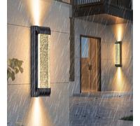 HQHYGM Bolle di Cristallo Lampada Da Parete Esterna IP65 Parete Impermeabile Alluminio Parete Acrilico Nero Lungo Rettangolare per Il Salone Portico Garage Patio (30 cm di luce calda)