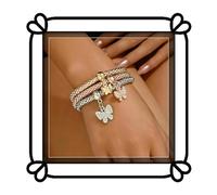 HQHYGM Bracciale con Ciondolo a Farfalla Set da 3 Pezzi - Bracciale con Ciondolo a Farfalla in Tre Colori Oro, Argento, Oro Rosa e Acqua di Cristallo