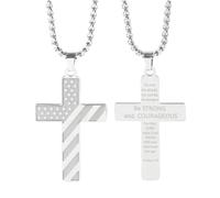 HQHYGM Collana con bandiera americana da uomo in argento sterling 925, pendente con scritta hip hop con versetto ispiratore della Bibbia, collana con croce con bandiera americana da uomo Collana del 4