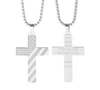 HQHYGM Collana con bandiera americana da uomo in argento sterling 925, pendente con scritta hip hop con versetto ispiratore della Bibbia, collana con croce con bandiera americana da uomo Collana del 4