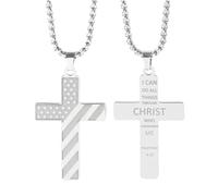 HQHYGM Collana con bandiera americana da uomo in argento sterling 925, pendente con scritta hip hop con versetto ispiratore della Bibbia, collana con croce con bandiera americana da uomo Collana del 4