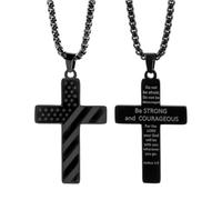 HQHYGM Collana con bandiera americana da uomo in argento sterling 925, pendente con scritta hip hop con versetto ispiratore della Bibbia, collana con croce con bandiera americana da uomo Collana del 4