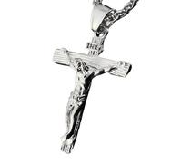 HQHYGM Collana con crocifisso da Uomo in Argento Sterling 925, Collana con Croce con Gesù sopra - Ciondolo crocifisso per Uomo, Collana con Croce di Gesù Cristiano per Regali di Natale del
