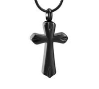 HQHYGM Collana con urna a Forma di Croce per Le Ceneri, Gioielli per la cremazione, per Le Ceneri, per Donna e Uomo, Collana con Ciondolo commemorativo-Nera