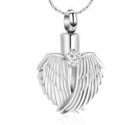 HQHYGM Collana con urna crematoria per Ceneri con Ali di intarsiate, Ciondolo commemorativo a Forma di Cuore, in Acciaio Inossidabile 316L, Gioielli ricordo-