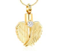 HQHYGM Collana con urna crematoria per Ceneri con Ali di intarsiate, Ciondolo commemorativo a Forma di Cuore, in Acciaio Inossidabile 316L, Gioielli ricordo-