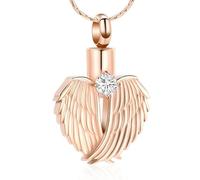 HQHYGM Collana con urna crematoria per Ceneri con Ali di intarsiate, Ciondolo commemorativo a Forma di Cuore, in Acciaio Inossidabile 316L, Gioielli-Rosa