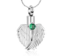 HQHYGM Collana con urna crematoria per Ceneri con Ali di intarsiate, Ciondolo commemorativo a Forma di Cuore, in Acciaio Inossidabile 316L, Gioielli ricordo-Pietra Verde