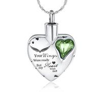 HQHYGM Collana con urna per cremazione a Cuore per Ceneri, Gioielli commemorativi, Ciondolo in, ricordo, Le tue Ali Erano pronte ma Il Mio Cuore Non Era Verde