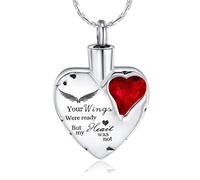 HQHYGM Collana con urna per cremazione a Cuore per Ceneri, Gioielli commemorativi, Ciondolo in, ricordo, Le tue Ali Erano pronte ma Il Mio Cuore Non Era Rosso