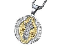 HQHYGM Collana di San Benedetto per Donne e Uomini, Ciondolo con medaglia Religiosa di San Benito in Argento Sterling 925, Medaglie di San Benedetto, Medaglia di San Benito, Medaglia di San Benito,
