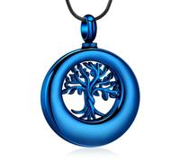 HQHYGM Gioielli per cremazione Albero della Vita Collana con urna dell'eternità per Ceneri per Donna Uomo Ciondolo commemorativo Gioielli in Cenere-Blu