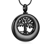 HQHYGM Gioielli per cremazione Albero della Vita Collana con urna dell'eternità per Ceneri per Donne e Uomini Ciondolo commemorativo Gioielli con Ceneri ricordo-Nero