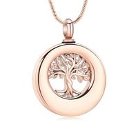 HQHYGM Gioielli per cremazione Albero della Vita Urna dell'Eternità Collana per Ceneri per Donna Uomo Ciondolo Commemorativo Gioielli in Cenere-Rosa