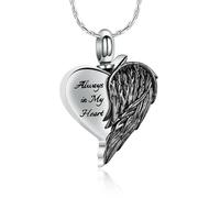 HQHYGM Gioielli per cremazione per Ceneri da Donna, Ala, Cuore, urna, Collana, Ciondolo, ricordo dei Miei Cari, Sempre nel Mio Cuore, Regalo commemorativo-Nero