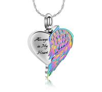 HQHYGM Gioielli per cremazione per Ceneri da Donna, Ala, Cuore, urna, Collana, Ciondolo, ricordo dei Miei Cari, Sempre nel Mio Cuore, Regalo commemorativo, colorato
