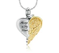HQHYGM Gioielli per cremazione per Ceneri da Donna, Ala, Cuore, urna, Collana, Ciondolo, ricordo dei Miei Cari, Sempre nel Mio Cuore, Regalo commemorativo