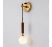 HQHYGM Lampada da Comodino in Noce con apparecchio in Vetro a Filo sospeso Regolabile da 50 cm per Camera da Letto Lampada da Parete con Paralume Globo Latte Presa G9