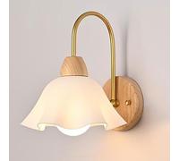 HQHYGM Lampada da Parete Bianca a Forma di Fiore, Lampada da Comodino in Legno, con Paralume in Acrilico, Soggiorno, Presa a Muro Decorativa, lampade da Parete minimaliste