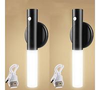 HQHYGM Motion Sensor Wall Lights Indoor Battery Operated Dimmable Night Light USB Rechargeable Portable Wall Lampe Auto/On/Off Wall Socnce Cupboard Stairs Bedroom Hallway (Black 2 Packs)