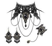 HQHYGM Orecchini Black Choker Collana Pizzo con Bracciale e orecchino Set Gioielli stregoni Vintage per Il Matrimonio in Costume di Halloween