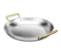 HQHYGM Padella per Paella Spagnola in Acciaio Inossidabile 304 Martellata a Mano per Frutti di Mare Pentole con Doppi Manici per Ristorante di casa Vassoio da Campeggio all'aperto (Argento 30 cm)