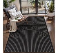HQHYGM Tangsoo Tappeto da Esterno Easy Juta 3x5 per Soggiorno, Tappeto per Area Geometrica per Interni Ultra Sottile Lavabile Antiscivolo Nero, Tappeto Boho Farmhouse per Portico Anteriore Patio