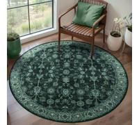 HQHYGM Tangsoo Tappeto Rotondo Vintage Tappeto Circolare Lavabile da 90 cm, Tappeto Rotondo Boho Piccolo Antiscivolo, Tappeti Circolari Floreali Verdi a Pelo Basso, Tappeto Rotondo Lavabile in