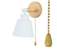 HQHYGM Vintage Wall Light Indoor Wood Wall Lamp with Pull Cord Bedroom Wall 180° Rotatable Wall Industrial Aluminium for Bedroom Entrance Living Room (White)