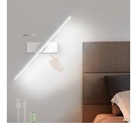 HQHYGM Wall Indoor Wireless Wall Light with Touch Control Switches Wall Lamp 330° Rotatable Wall Long Strip Aluminium for Bedroom Living Room Corridor (White-White Light 50cm)