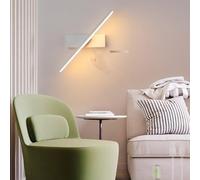 HQHYGM Wall Indoor Wireless Wall Light with Touch Control Switches Wall Lamp 330° Rotatable Wall Long Strip Aluminium for Bedroom Living Room Corridor (White-Warm Light 30cm)