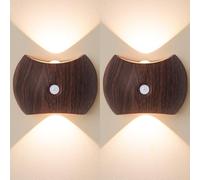 HQHYGM Wireless Wall Light Wall Lamp Indoor 2700K/4500K/6500K Dimmings Wall with Motion Sensor Wall USB Rechargeable for Living Room Bedroom Hallways (Dark Wood 2 Packs)