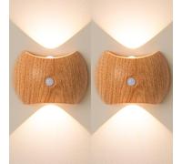 HQHYGM Wireless Wall Light Wall Lamp Indoor 2700K/4500K/6500K Dimmings Wall with Motion Sensor Wall USB Rechargeable for Living Room Bedroom Hallways (Light Wood 2 Packs)