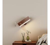 HQHYGM Wood Indoor Wall Touch Control Dimmerabile Wall Light Rechargeable Wall Lamp Battery Operated Wireless Wall Rotatable 4000K for Bedroom Living Room Reading (1 Pack Dark Colour)