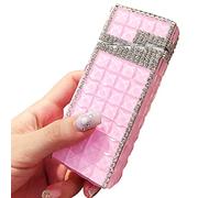 HQPCAHL Portasigarette in Alluminio, Slim 100 Mm King Size 20 Sigarette Porta Sigarette, Strass, Cute, Glitter, Luce Solare, Portasigarette da Donna Fatto A Mano,11.4x5x2.4CM,Pink