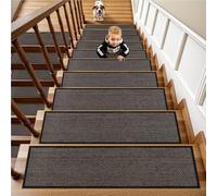 HQQXZQ 15 tappetini per scale, 76 x 20 cm, antiscivolo, per gradini in legno, lavabile in lavatrice, morbido, per interni, per bambini, anziani e animali domestici (nero)